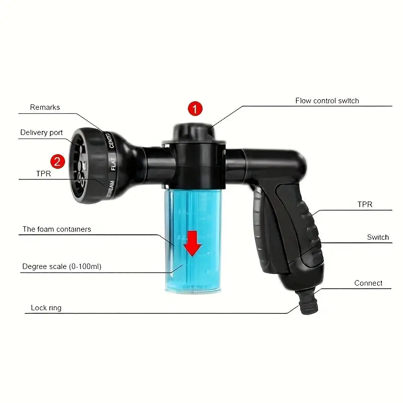 Multifunctional car wash spray gun with microfiber attachment – spray gun for thorough vehicle cleaning