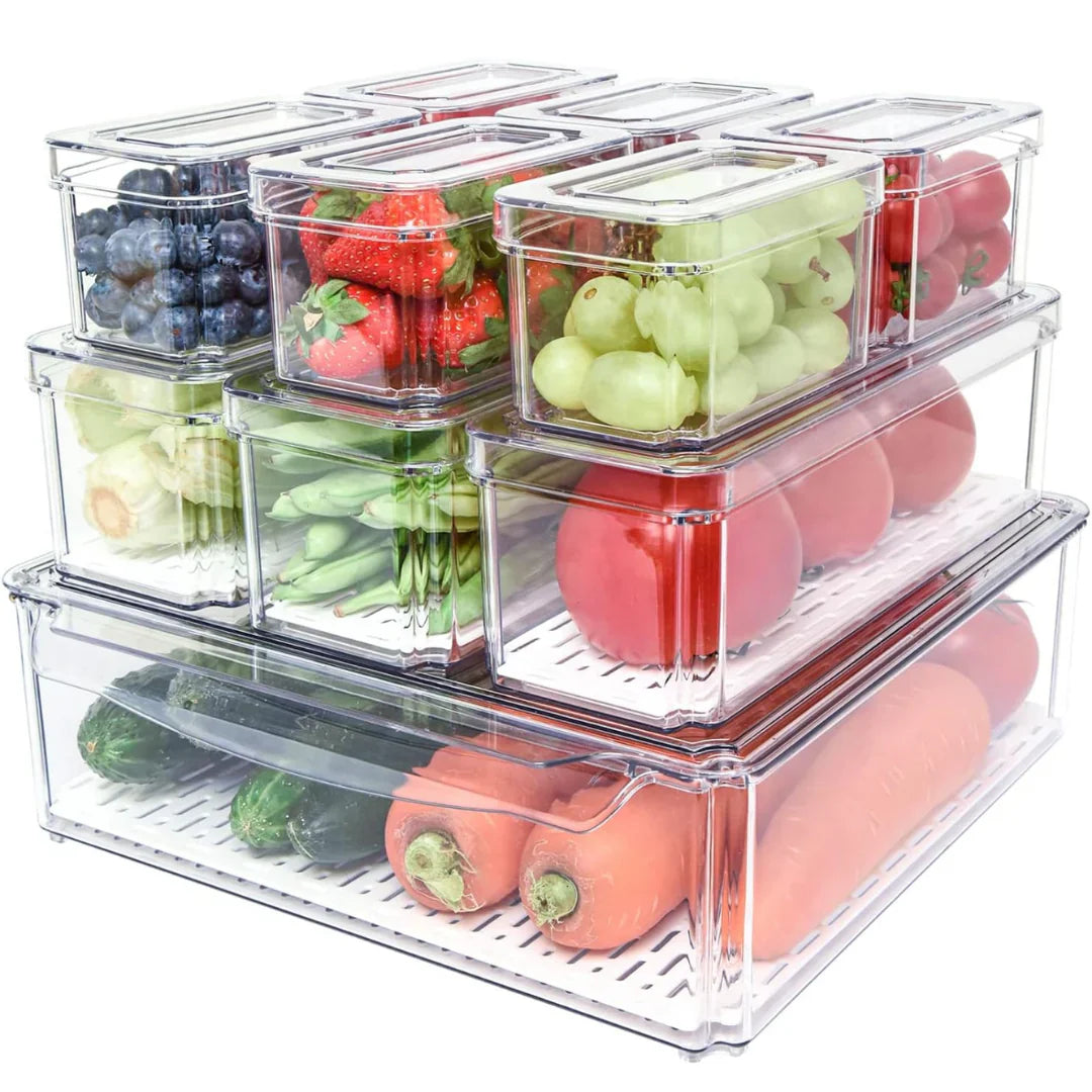 Stackable Refrigerator Organizer Set – 10 Storage Boxes for Better Organization & Freshness