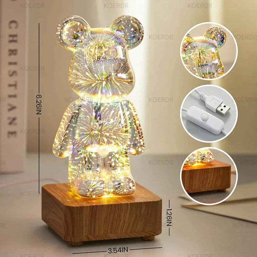 3D LED Bear Lamp with Firework Effect – Atmospheric Decorative Light