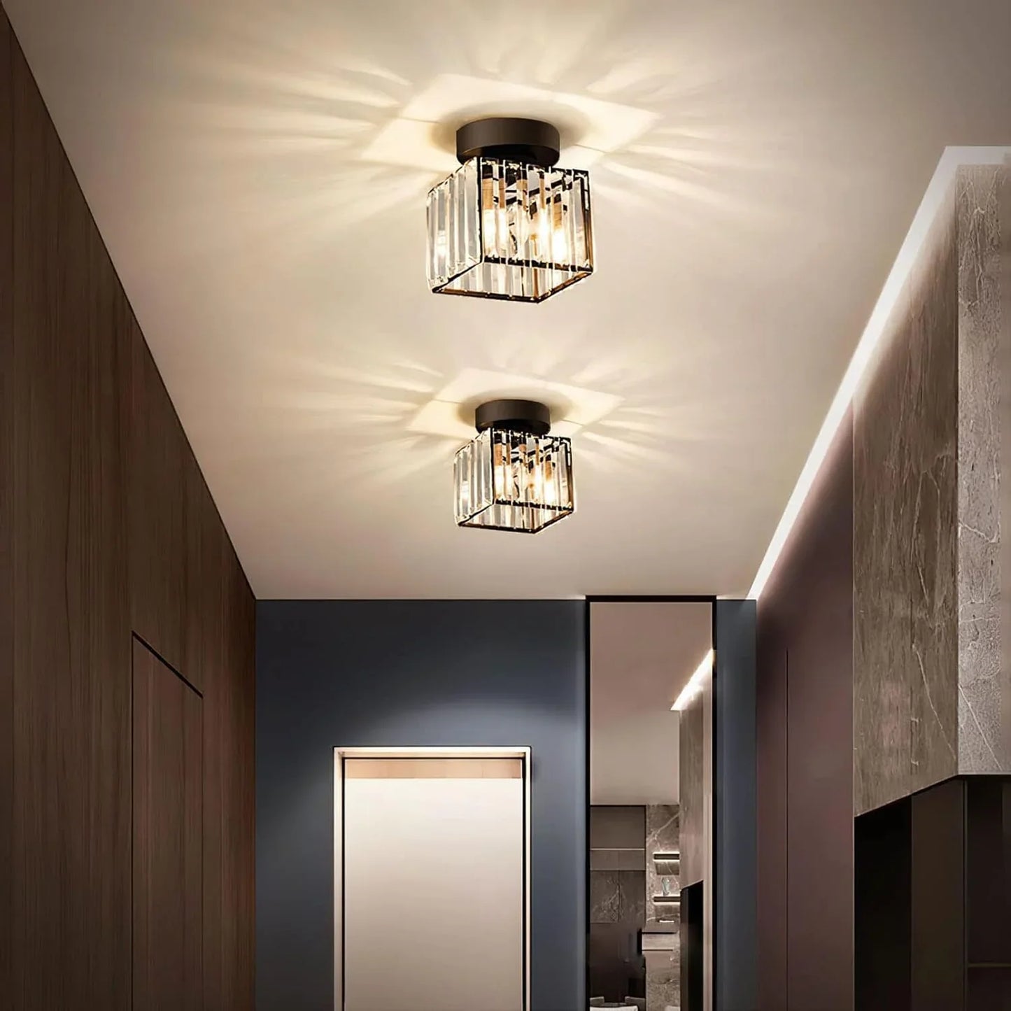 Crystal Ceiling Lamp with Gold and Black – Modern LED Ceiling Light for Living Room, Bedroom & Hallway