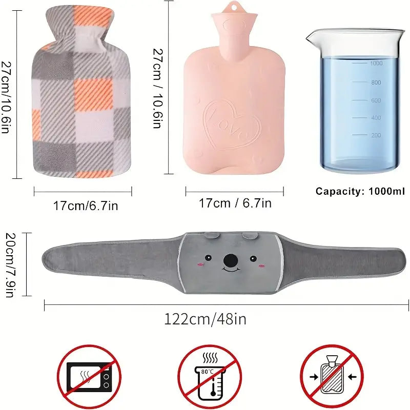 Hot Water Bottle Belt with Soft Plush Cover