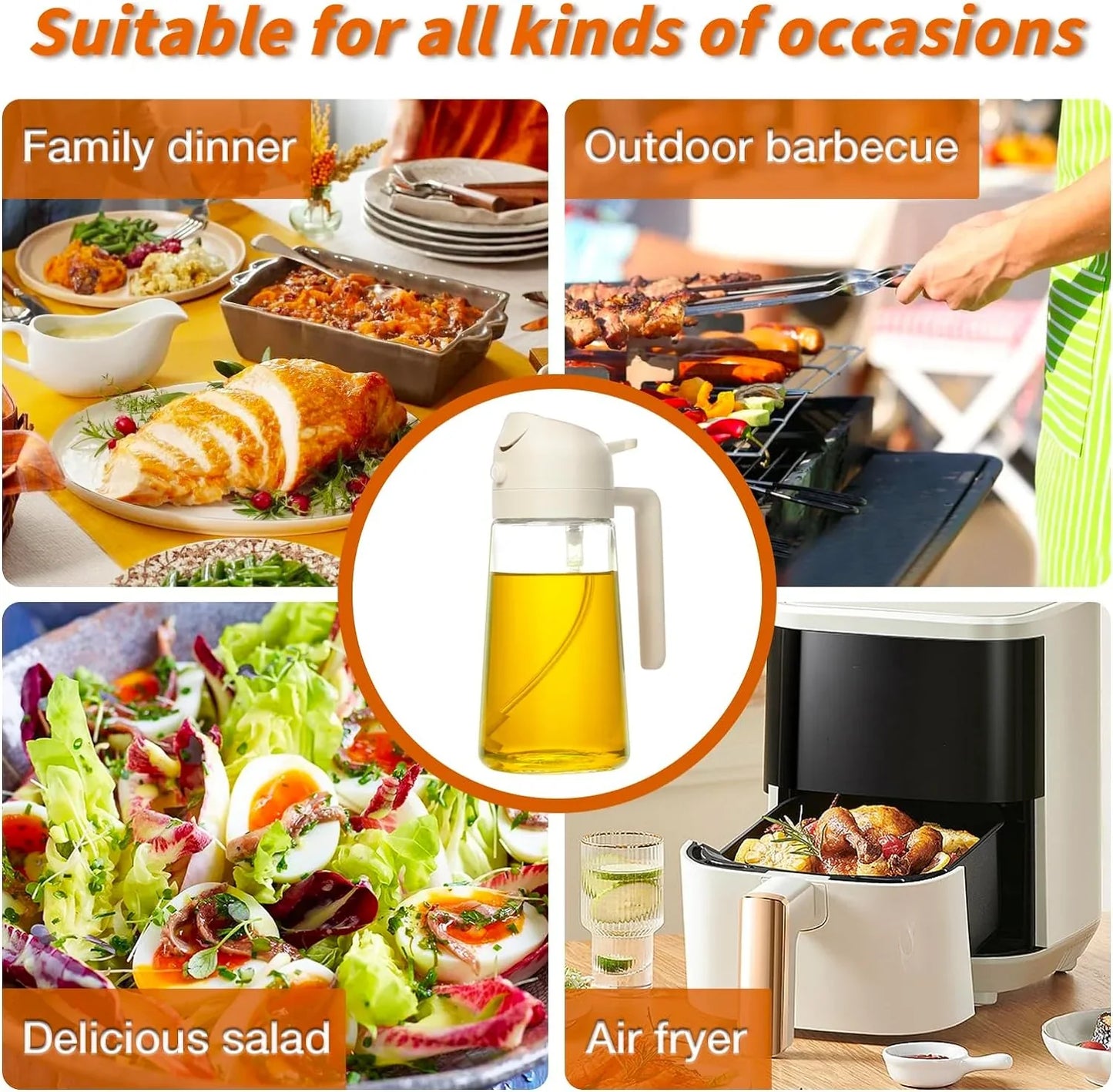 Premium 2-in-1 Oil Dispenser & Sprayer with Pressure Mechanism – Perfect for Cooking, Grilling & Salads