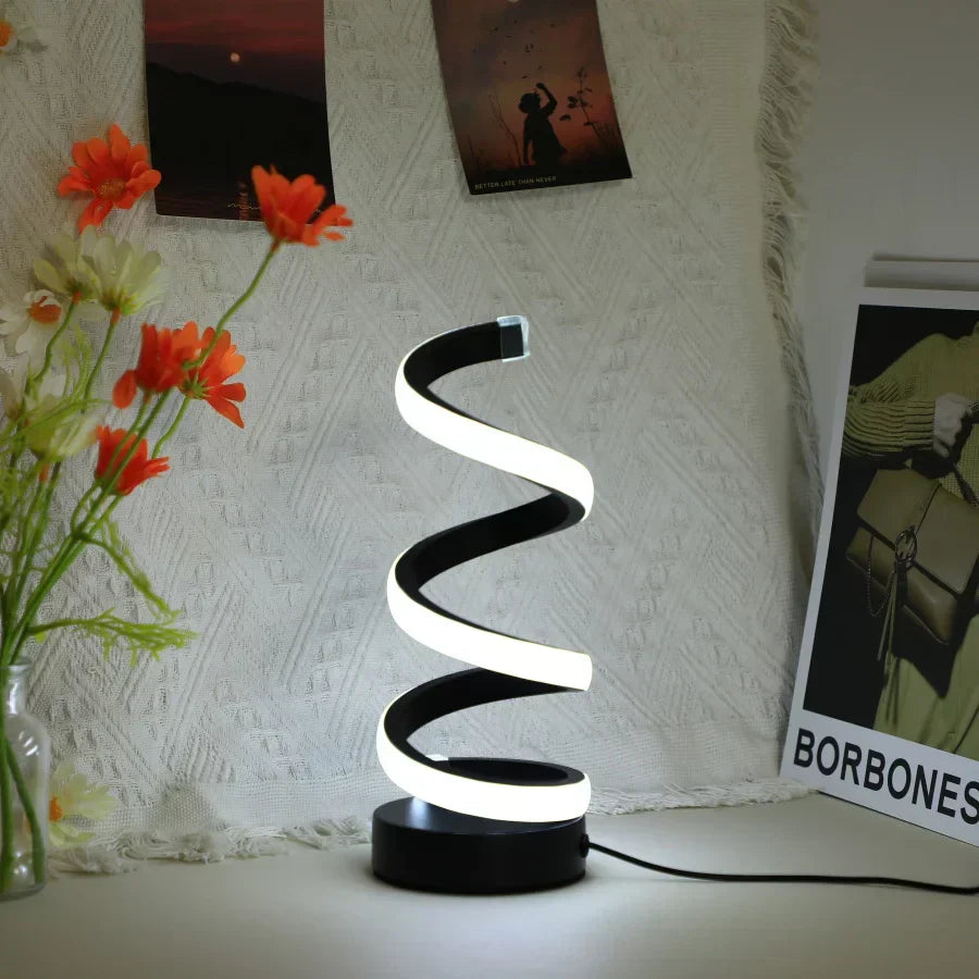 Modern spiral LED table lamp with touch control – stylish lighting for home and office
