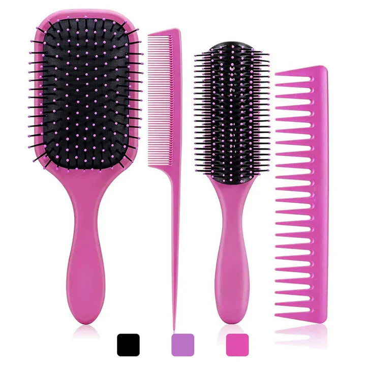 Professional 4-Piece Hair Brush Set for All Hair Types