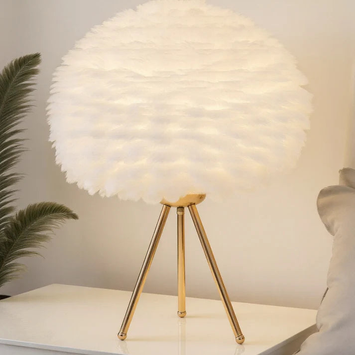 Tripod Table Lamp with Feather Trim and Ambient Lighting