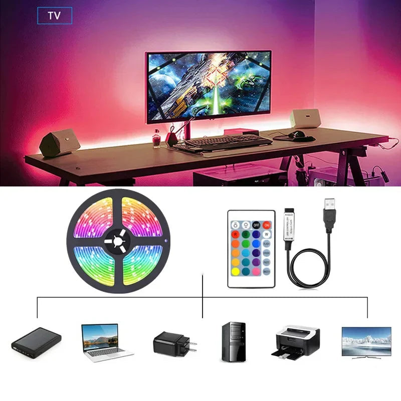 Color-Changing LED Strip with USB Connection for Ambient Lighting