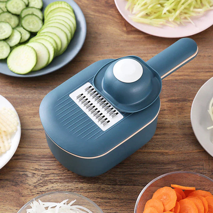 Multifunctional Vegetable Cutter with Collection Container – For Slicing, Grating, and Shredding