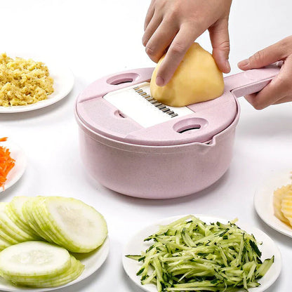 Multifunctional Vegetable Cutter with Strainer – 3-in-1 Grater with Collection Bowl