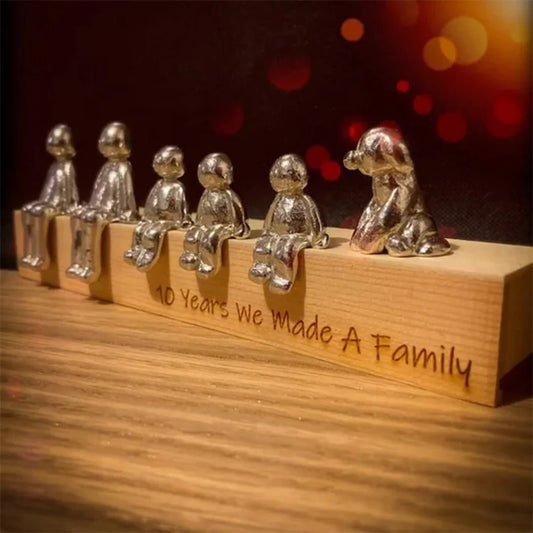 Timeless Family Sculpture Made of Wood and Metal with Personalized Engraving