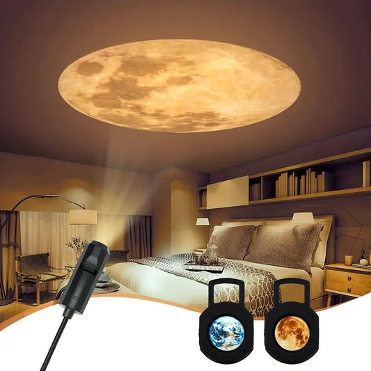 LED Projection Lamp with Earth & Moon Design – Atmospheric Night Light for Ceiling & Bedroom