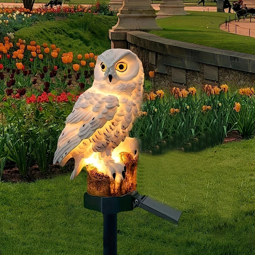LED solar owl lamp for outdoor use – decorative garden light, weatherproof with solar power for balcony, terrace, and lawn