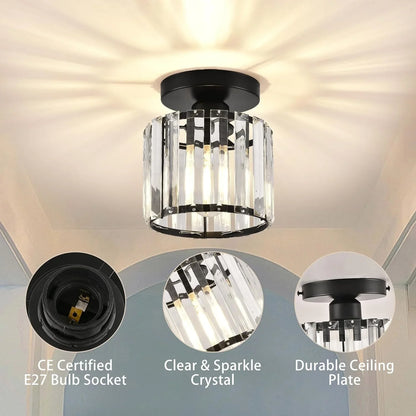 Crystal Ceiling Lamp with Gold and Black – Modern LED Ceiling Light for Living Room, Bedroom & Hallway