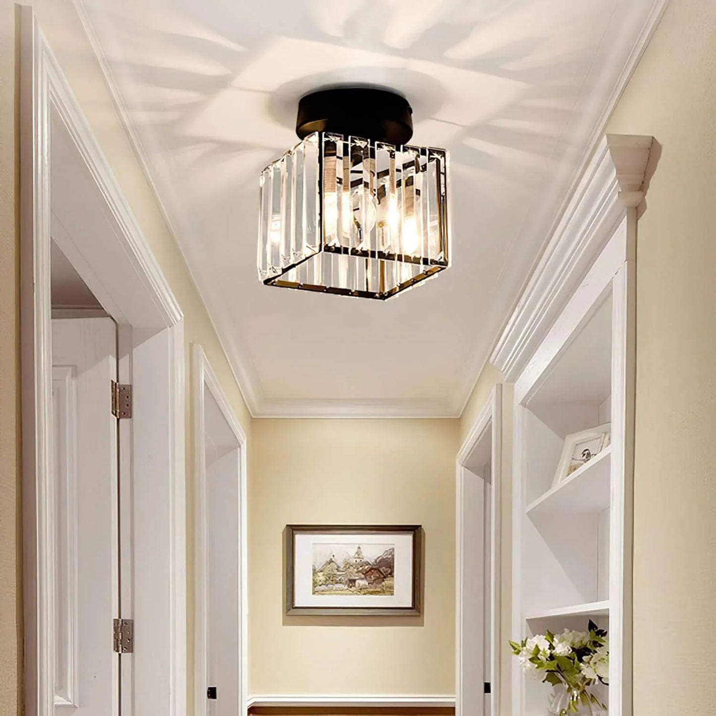 Crystal Ceiling Lamp with Gold and Black – Modern LED Ceiling Light for Living Room, Bedroom & Hallway