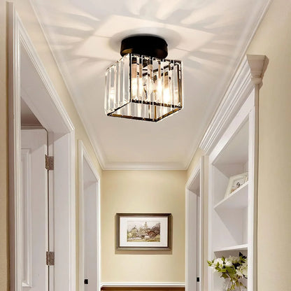 Crystal Ceiling Lamp with Gold and Black – Modern LED Ceiling Light for Living Room, Bedroom & Hallway