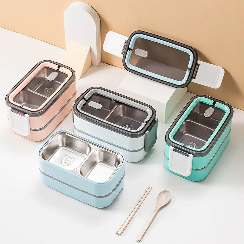 2-Layer Stainless Steel Bento Lunch Box with Locking Lid – Perfect for Meals on the Go