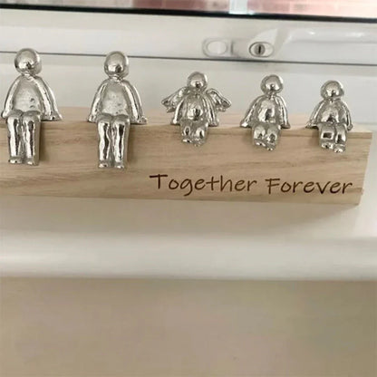 Timeless Family Sculpture Made of Wood and Metal with Personalized Engraving