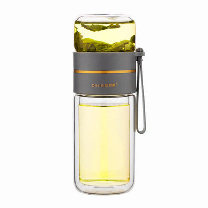 Double-Walled Glass Water Bottle with Tea Infuser and Strainer – Perfect for Tea and Infused Drinks on the Go