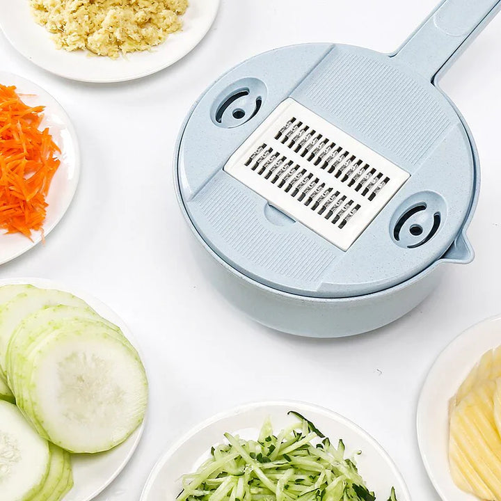 Multifunctional Vegetable Cutter with Strainer – 3-in-1 Grater with Collection Bowl
