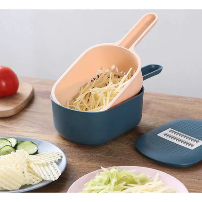 Multifunctional Vegetable Cutter with Collection Container – For Slicing, Grating, and Shredding