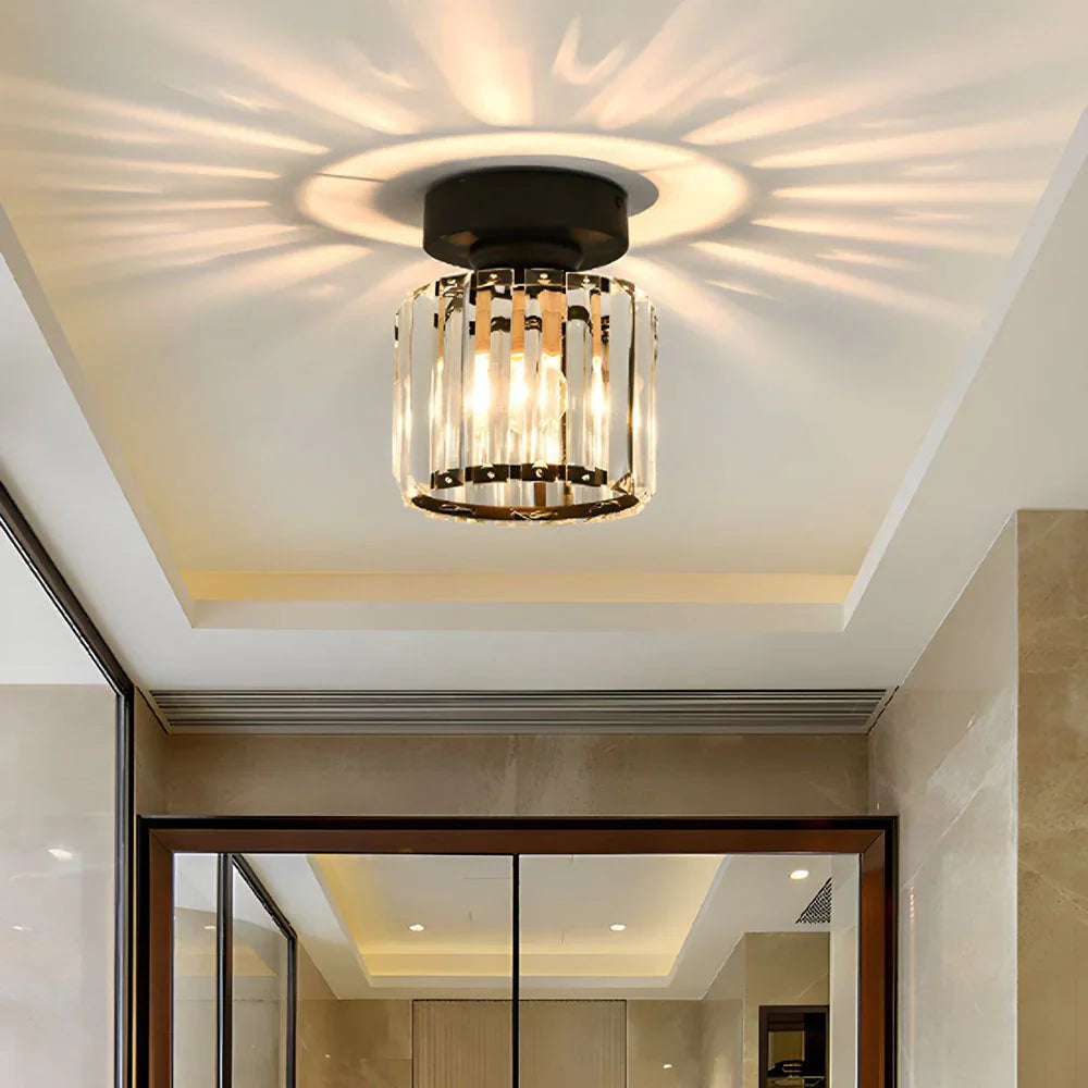 Crystal Ceiling Lamp with Gold and Black – Modern LED Ceiling Light for Living Room, Bedroom & Hallway