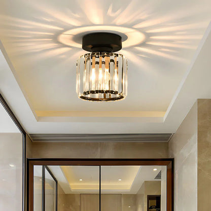 Crystal Ceiling Lamp with Gold and Black – Modern LED Ceiling Light for Living Room, Bedroom & Hallway