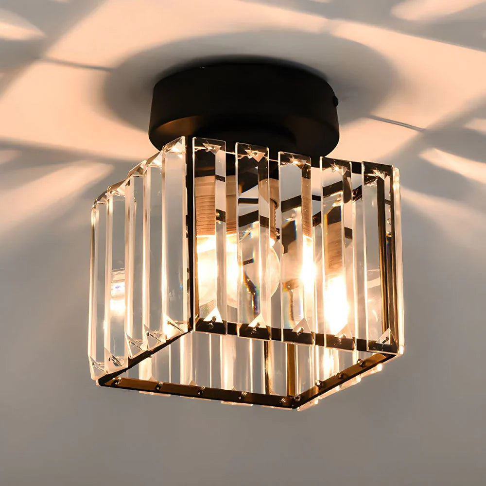 Crystal Ceiling Lamp with Gold and Black – Modern LED Ceiling Light for Living Room, Bedroom & Hallway