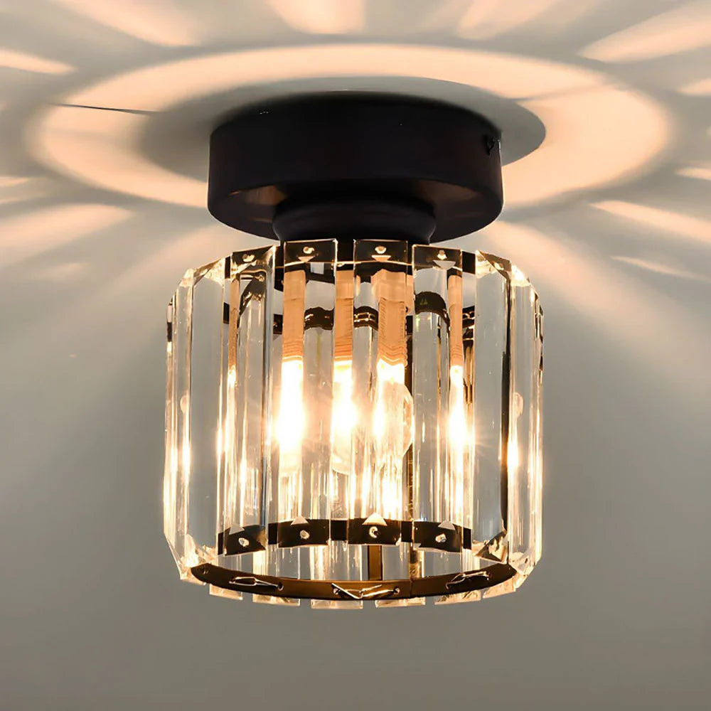 Crystal Ceiling Lamp with Gold and Black – Modern LED Ceiling Light for Living Room, Bedroom & Hallway