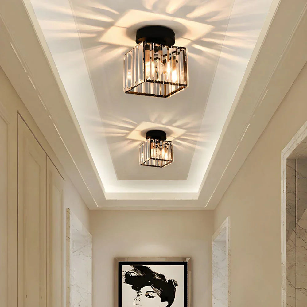 Crystal Ceiling Lamp with Gold and Black – Modern LED Ceiling Light for Living Room, Bedroom & Hallway