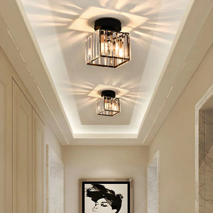 Crystal Ceiling Lamp with Gold and Black – Modern LED Ceiling Light for Living Room, Bedroom & Hallway
