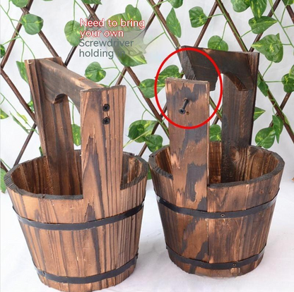 Wooden Barrel-Style Plant Bucket – Decorative Wooden Flower Pot for Garden and Patio