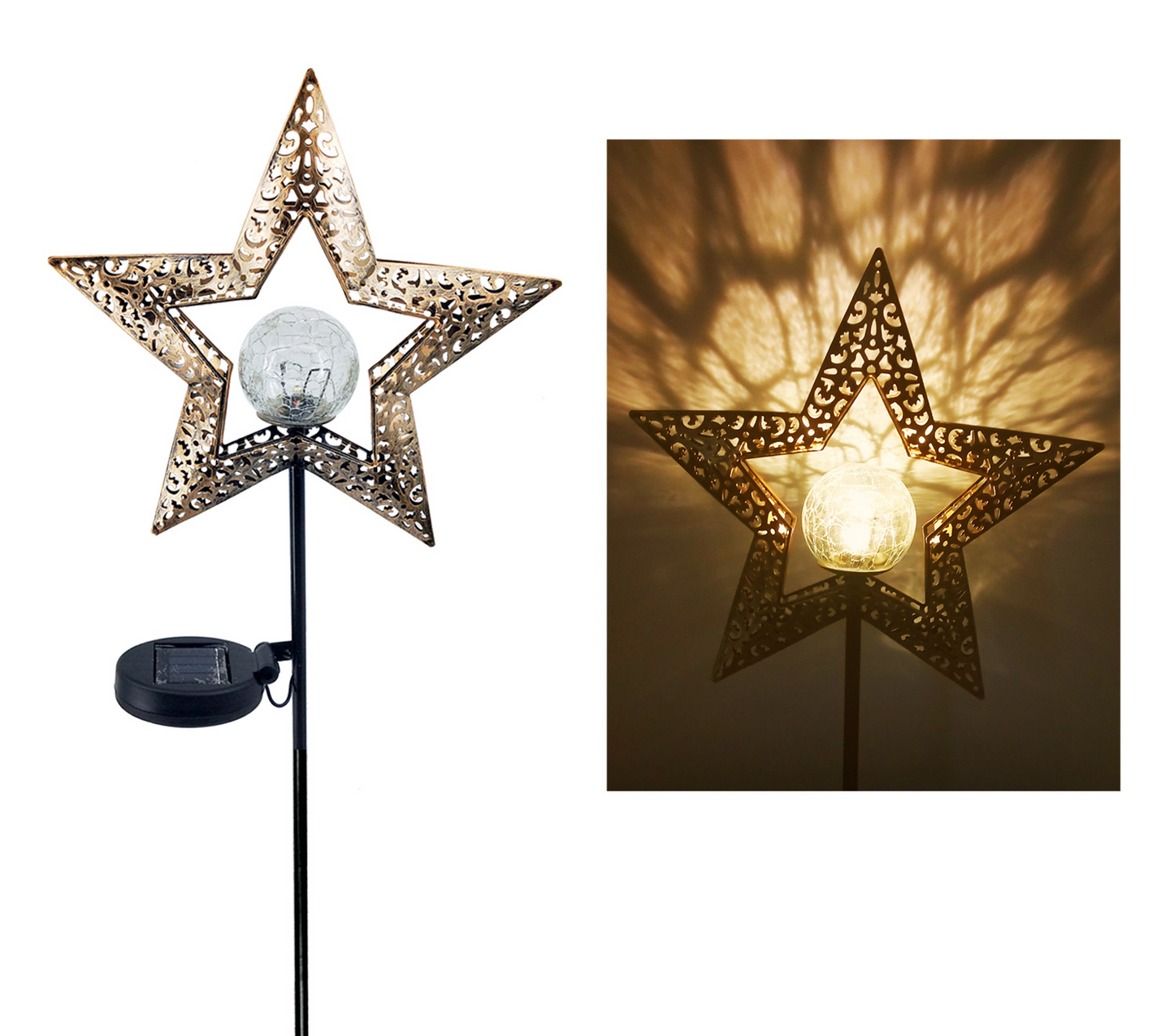 Solar Garden Light Made of Metal – Waterproof LED Lighting in Moon, Flame, Sun, or Star Shape