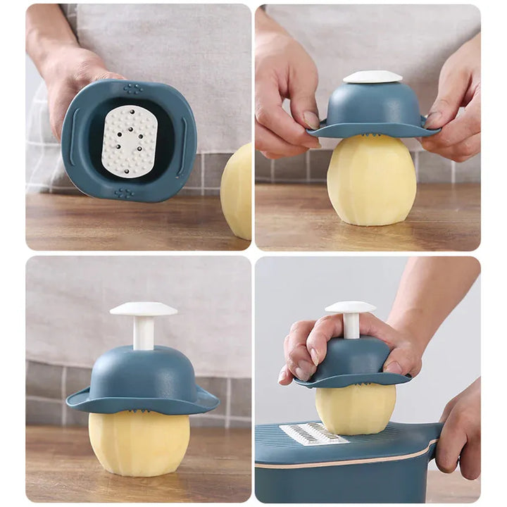 Multifunctional Vegetable Cutter with Collection Container – For Slicing, Grating, and Shredding