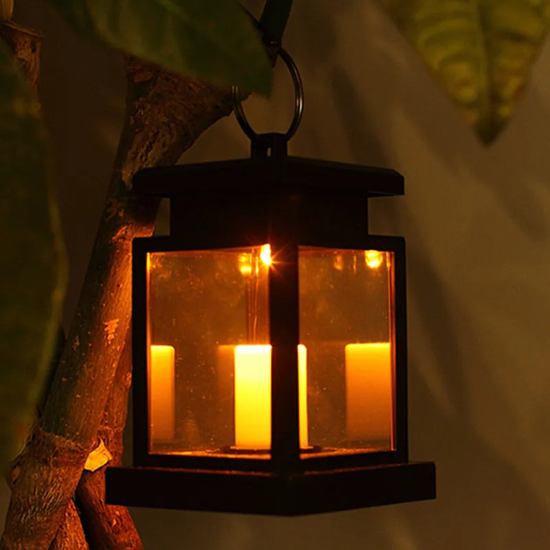 Solar Lantern with LED Candle – Hanging Lamp for Outdoor Use, Decorative Garden Lighting for Terrace and Balcony