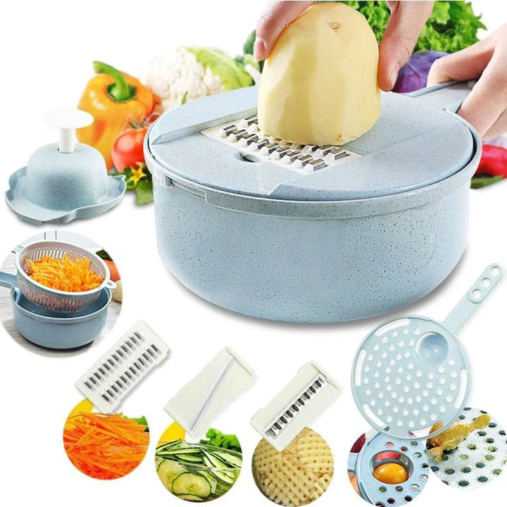 Multifunctional Vegetable Cutter with Strainer – 3-in-1 Grater with Collection Bowl