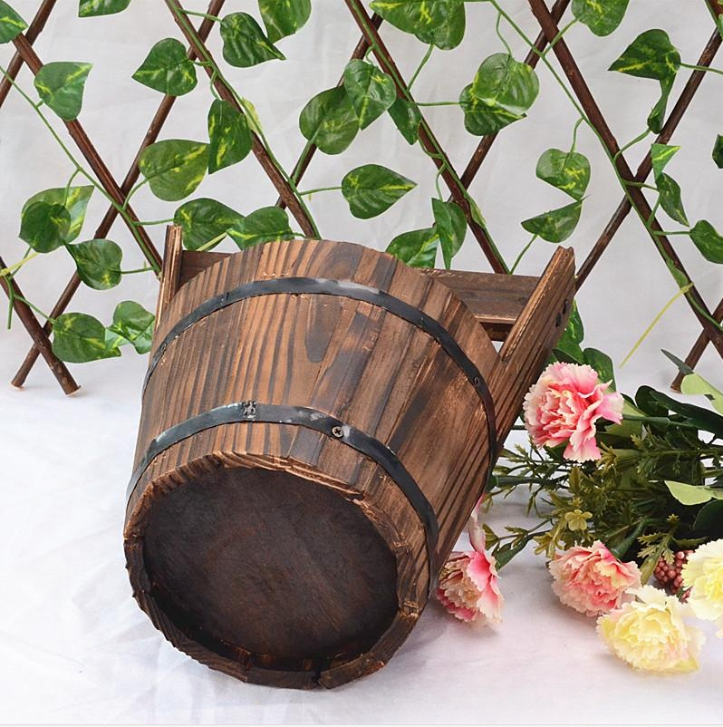 Wooden Barrel-Style Plant Bucket – Decorative Wooden Flower Pot for Garden and Patio