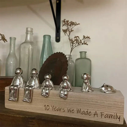 Timeless Family Sculpture Made of Wood and Metal with Personalized Engraving