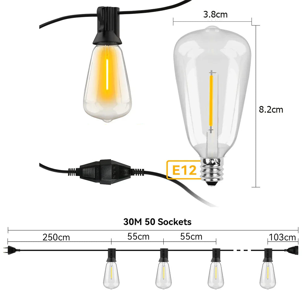 Outdoor LED String Lights For Terrace And Garden