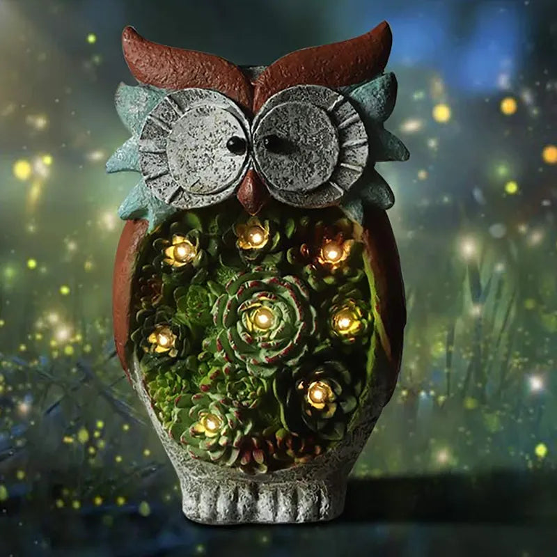 Solar Owl Lantern with LED Lights – Succulent Garden Light for Outdoor Spaces, Patios, and Balconies