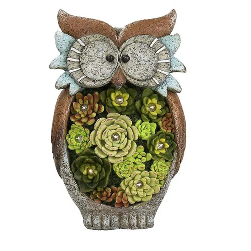 Solar Owl Lantern with LED Lights – Succulent Garden Light for Outdoor Spaces, Patios, and Balconies