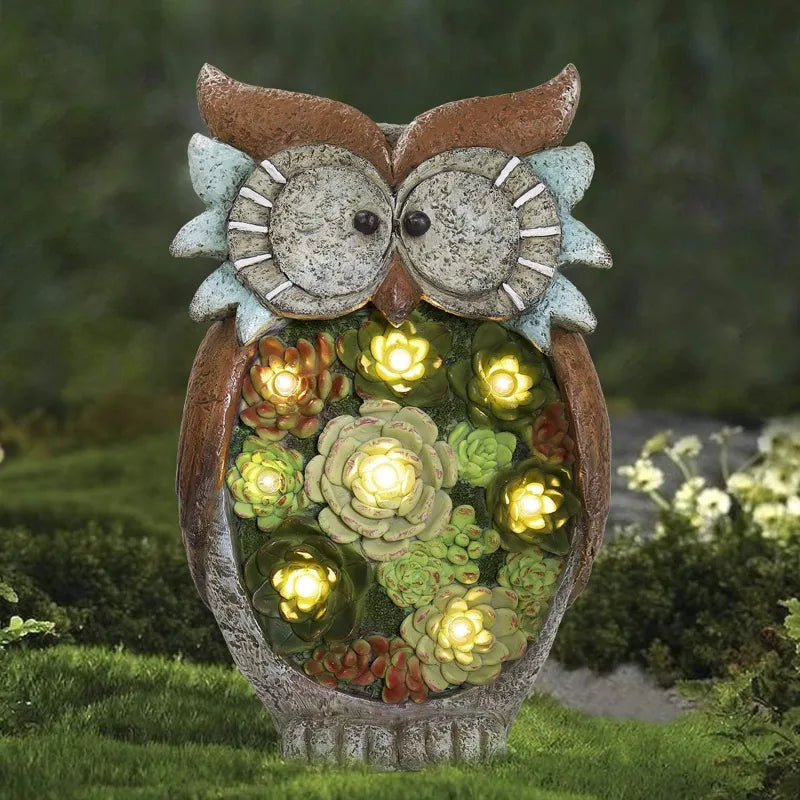 Solar Owl Lantern with LED Lights – Succulent Garden Light for Outdoor Spaces, Patios, and Balconies