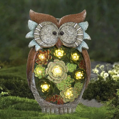 Solar Owl Lantern with LED Lights – Succulent Garden Light for Outdoor Spaces, Patios, and Balconies