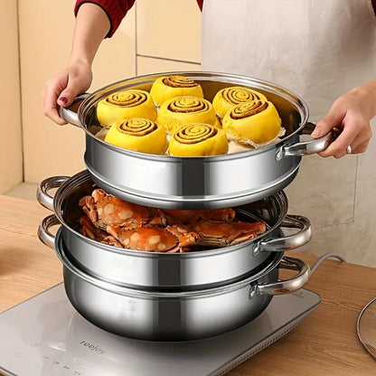 Stainless Steel 3-Layer Steamer with Handles and Glass Lid – Perfect for the Kitchen