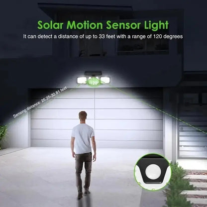 Solar LED Spotlight with Motion Sensor – Triple Outdoor Lighting for Garden, Yard, and Garage