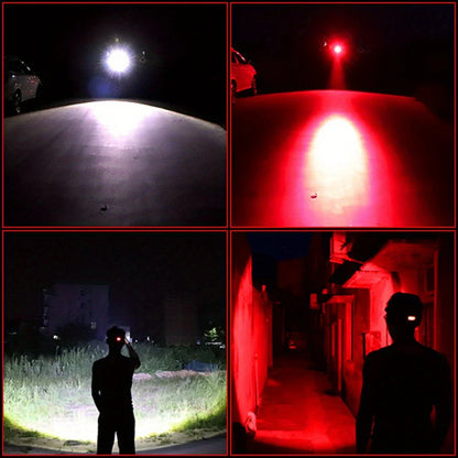 Rechargeable LED Headlamp with White, Red, and Green Light – Multifunctional Head Torch with Zoom, USB Charging Port, and Battery for Outdoor Camping and Emergencies