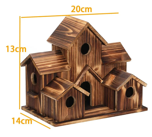 6-Hole Handcrafted Birdhouse – Rustic Garden Decoration for Birds