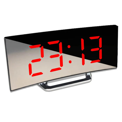 Curved LED Digital Alarm Clock with Mirror Display and Large Screen