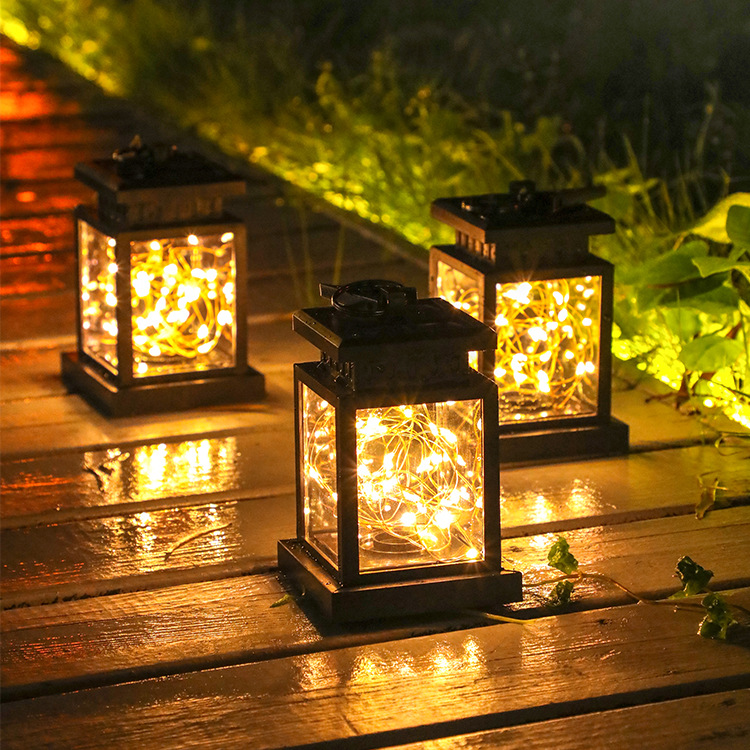 Waterproof Solar LED Lantern with String Lights – Garden Lighting for Terrace and Balcony with Hanging Clip