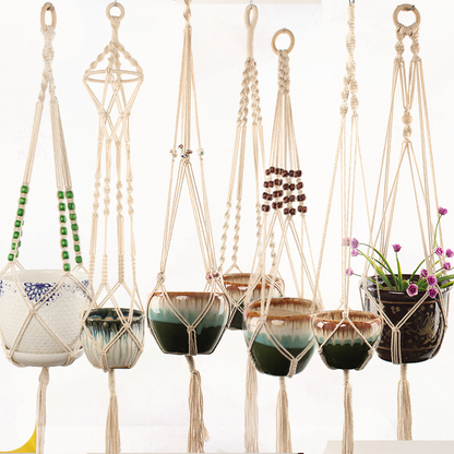 Macramé Plant Hanger Made of Cotton Rope – Stylish Hanging for Flower Pots in Boho Design