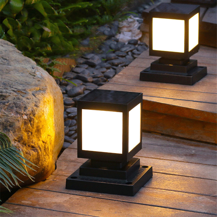 Solar-powered LED garden lamp in square design – modern outdoor lighting for paths and terrace