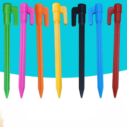 Plastic Tent Pegs with Hooks – Durable Ground Stakes for Camping, Tarps, and Shelters